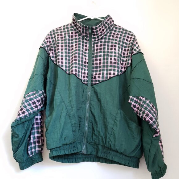 Colorblock Windbreaker Jacket Patchwork Forest Green / Multicolor Print Size XLP - Picture 2 of 9